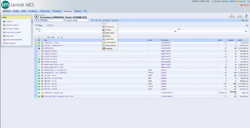 Lantek MES Inventory